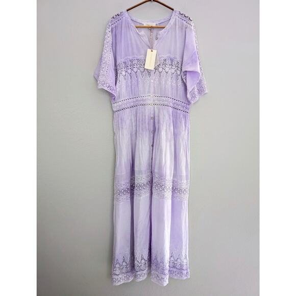 NWT LoveShackFancy Beth Dress Violet Splash Hand Dye Purple White Crochet Large - Picture 3 of 8